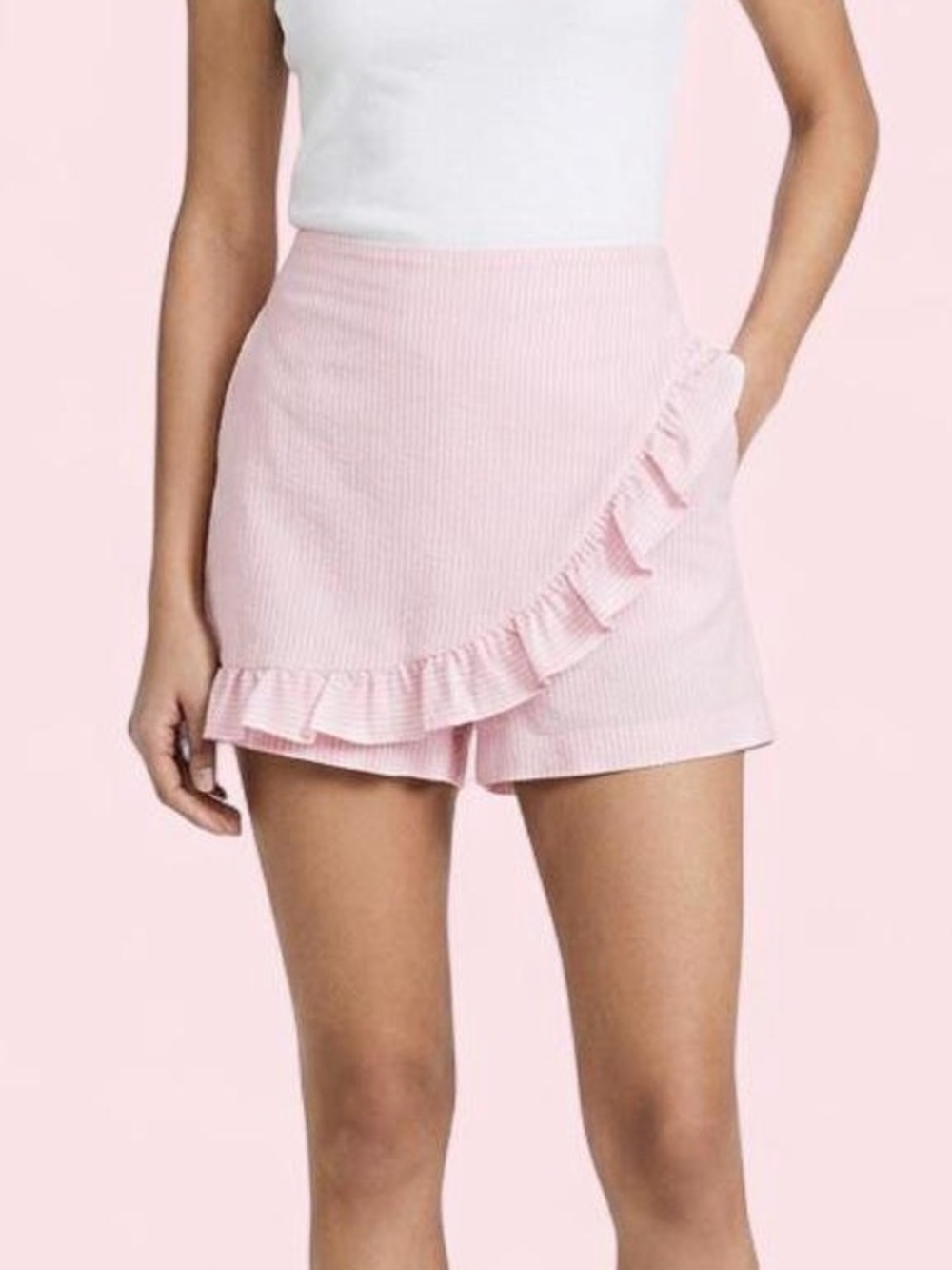 Lilly Pulitzer Faye Ruffle Skort pink and Striped Seersucker Size 4